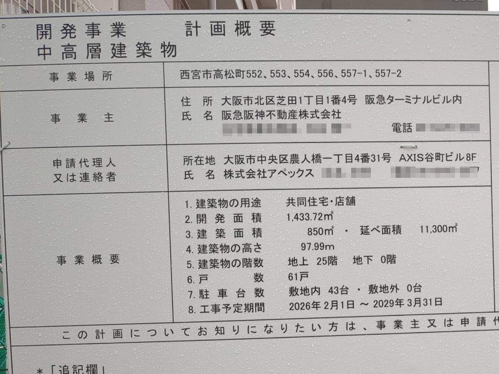 【兵庫】西宮北口駅徒歩4分に共同住宅を計画/2026年2月に着工