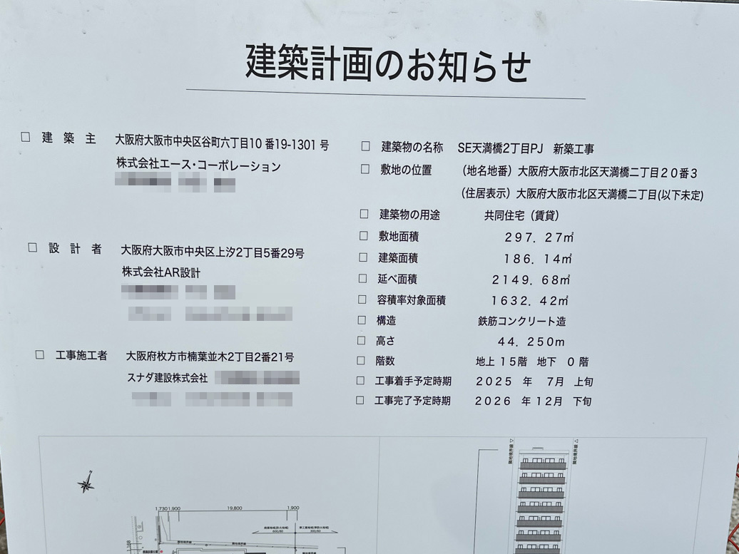 【大阪】天満駅徒歩7分に共同住宅を計画/2025年7月に着工