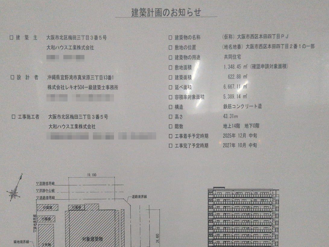 【大阪】九条駅徒歩6分に共同住宅を計画／2027年10月完成